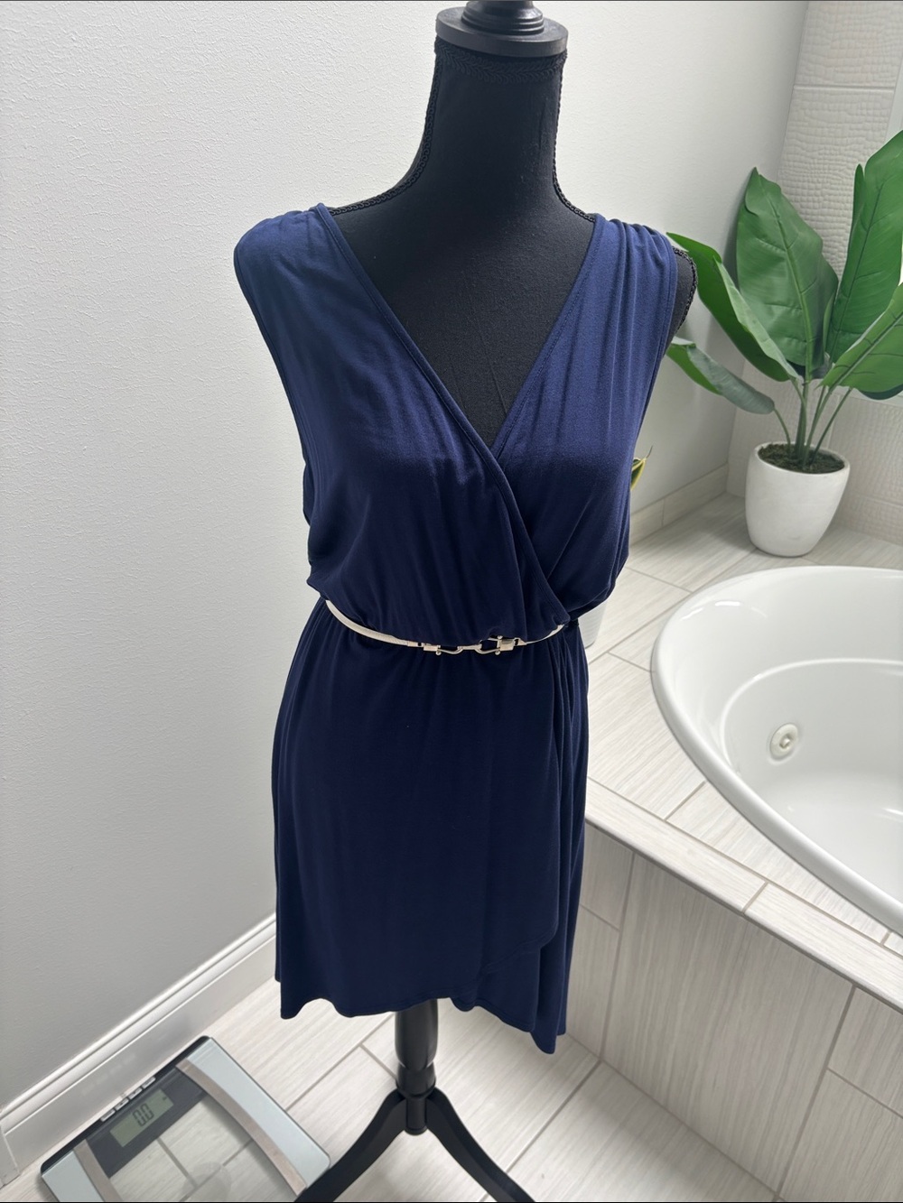 Tart Navy Sleeveless High-Low Wrap Dress, belt not included Size S